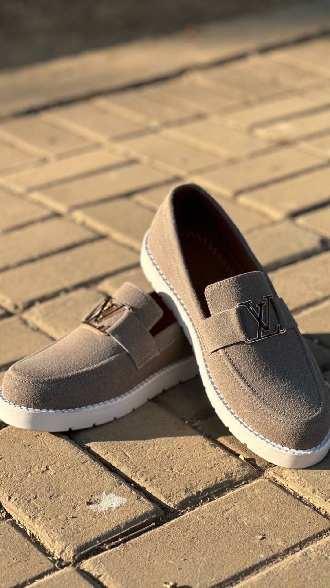Mens-Suede Loafers LV (Gray)
