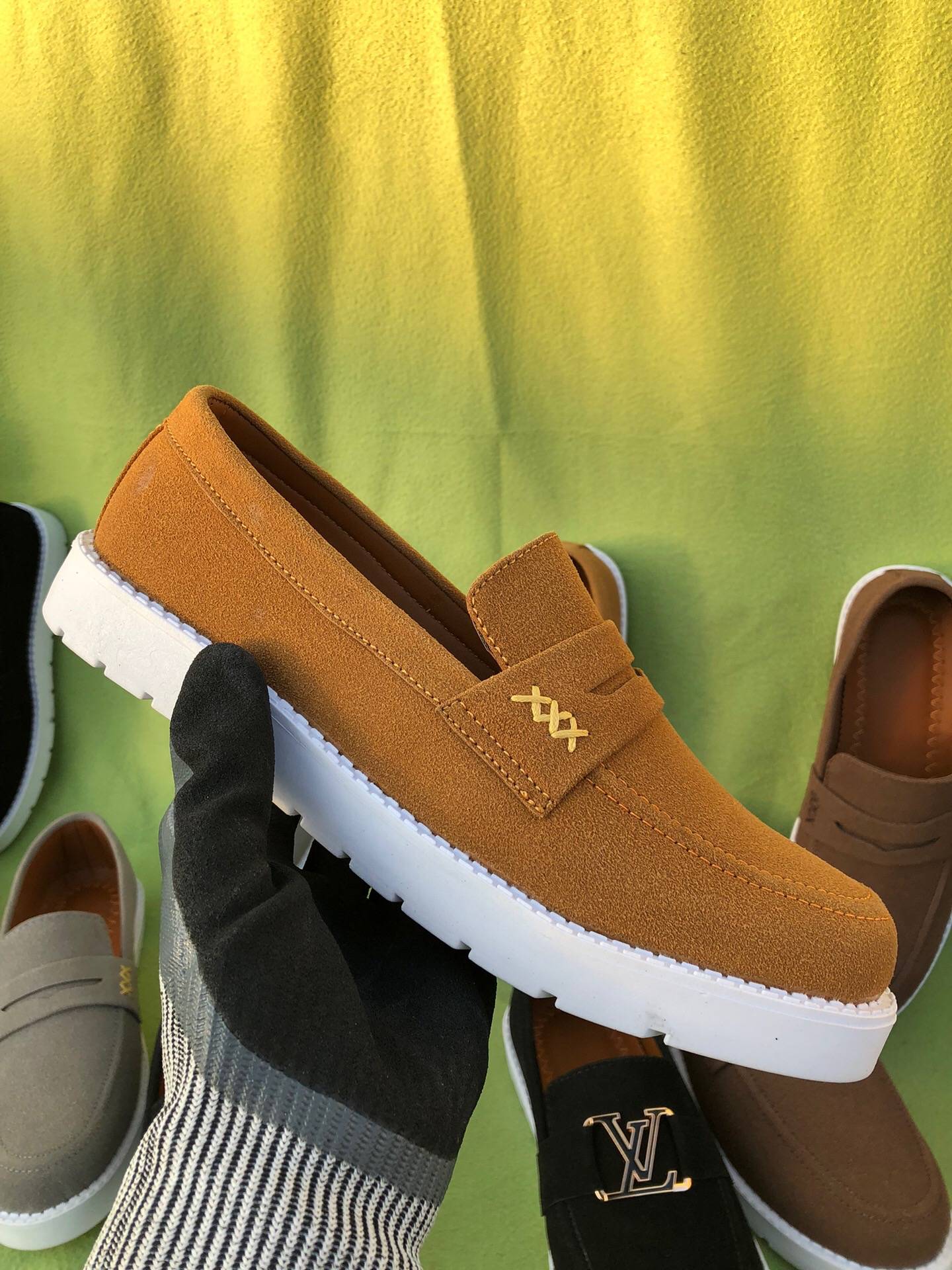 Mens-Suede Loafers (Brown)