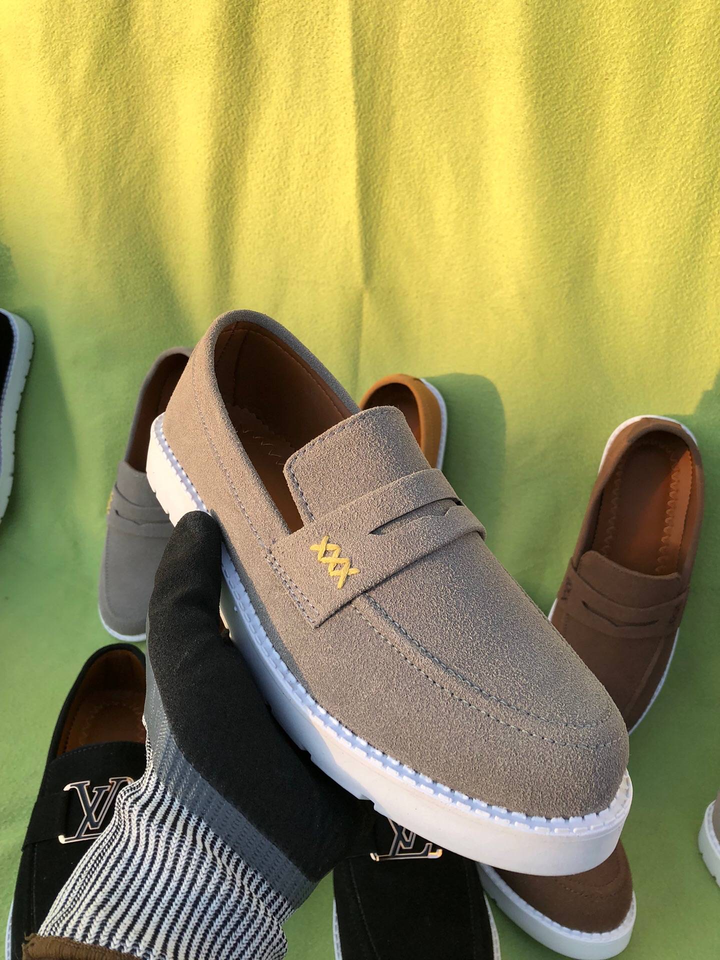 Mens-Suede Loafers (Gray)