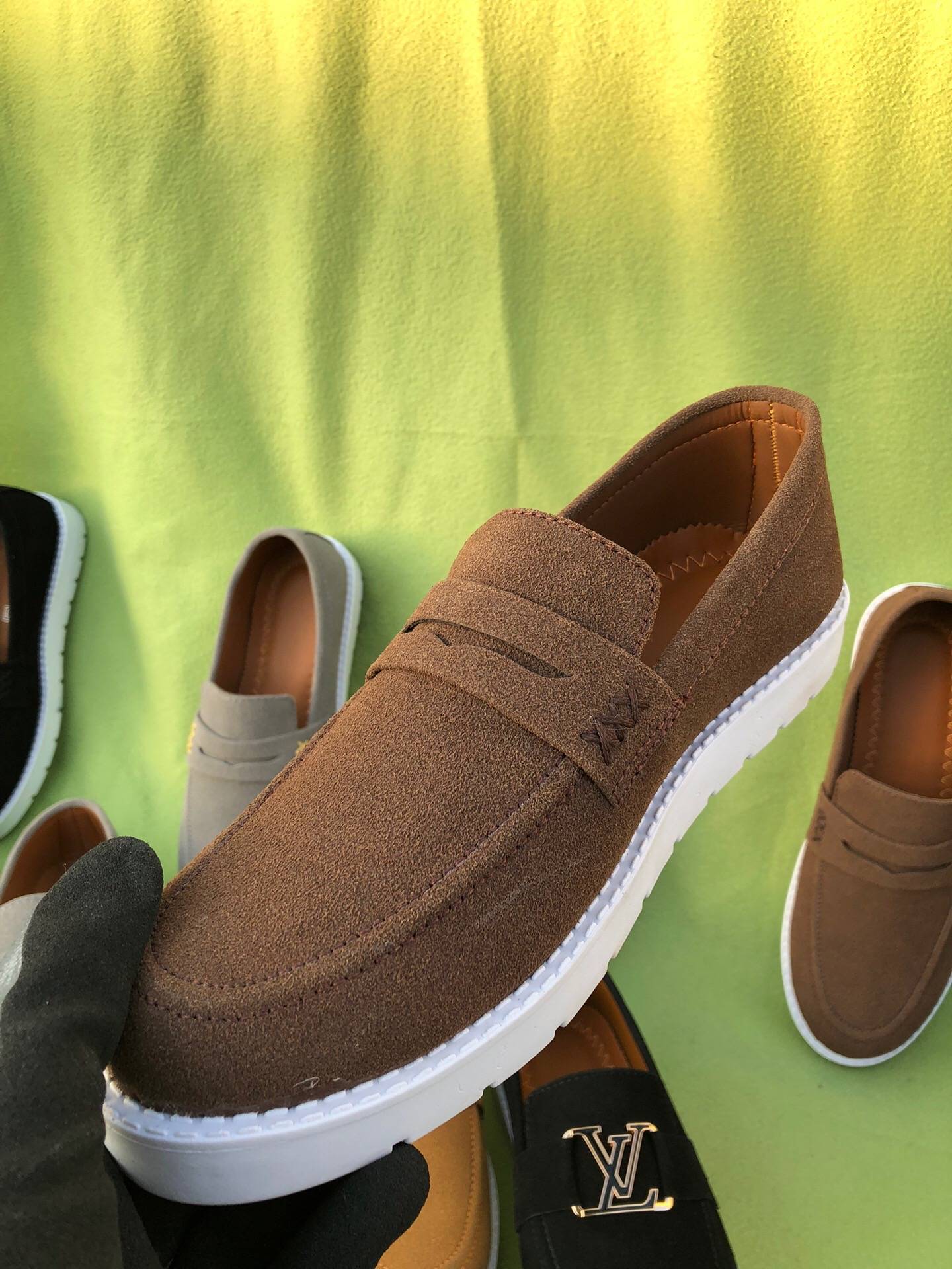 Mens-Suede Loafers (Dark Brown)