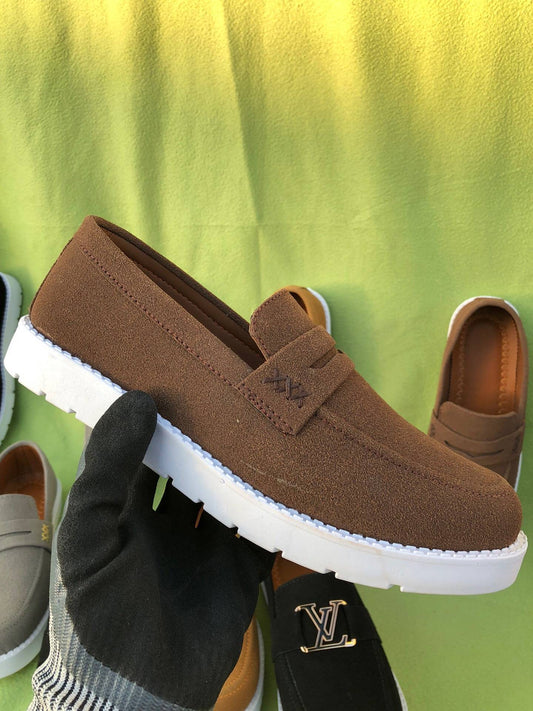 Mens-Suede Loafers (Dark Brown)