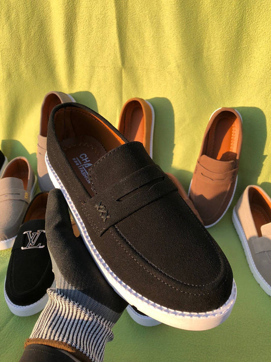 Mens-Suede Loafers (Black)