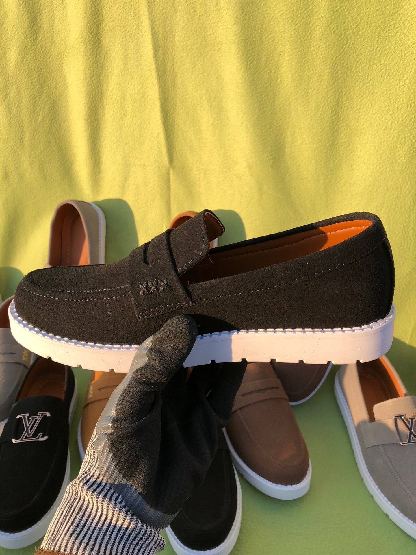 Mens-Suede Loafers (Black)