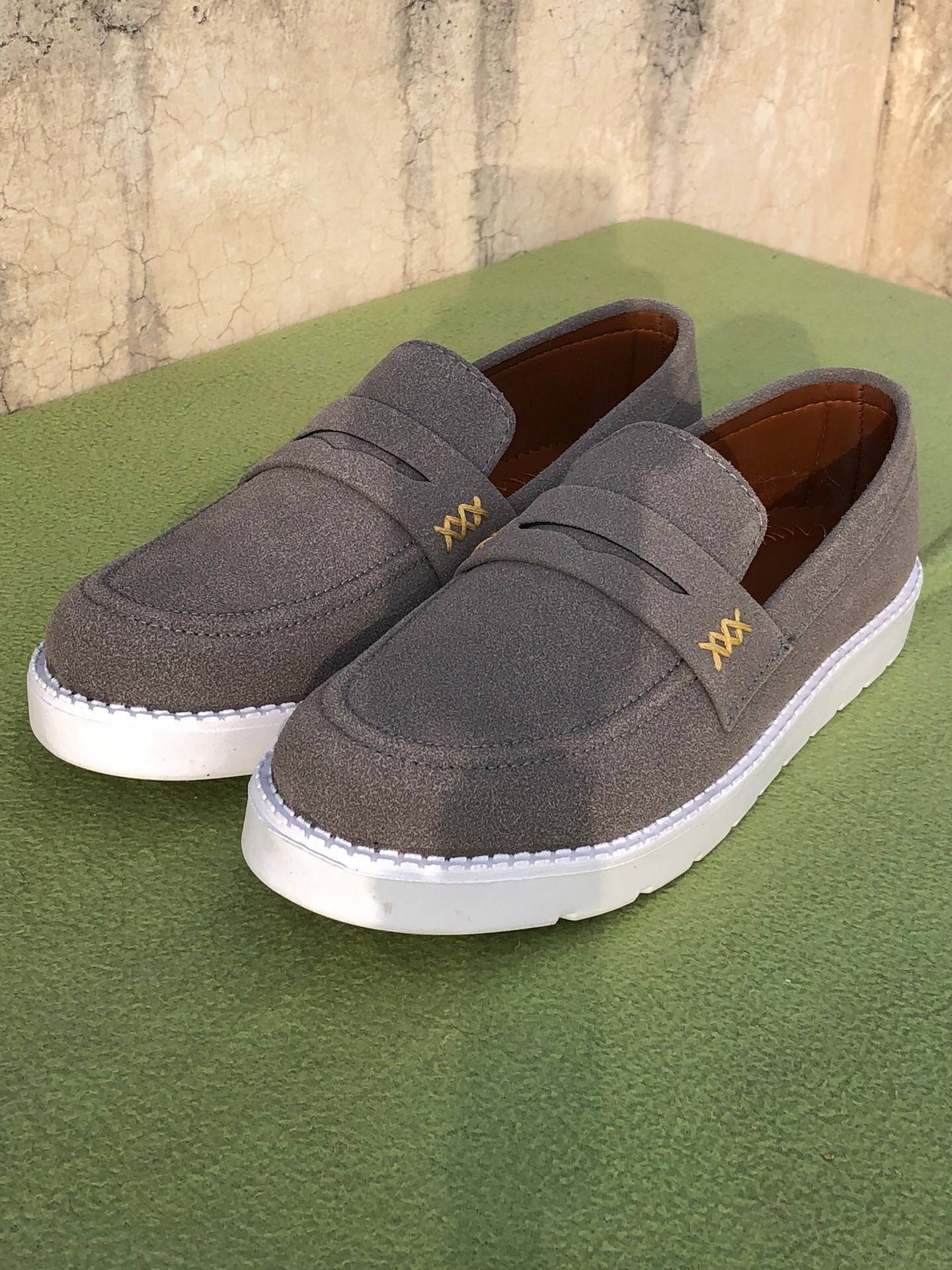 Mens-Suede Loafers (Gray)