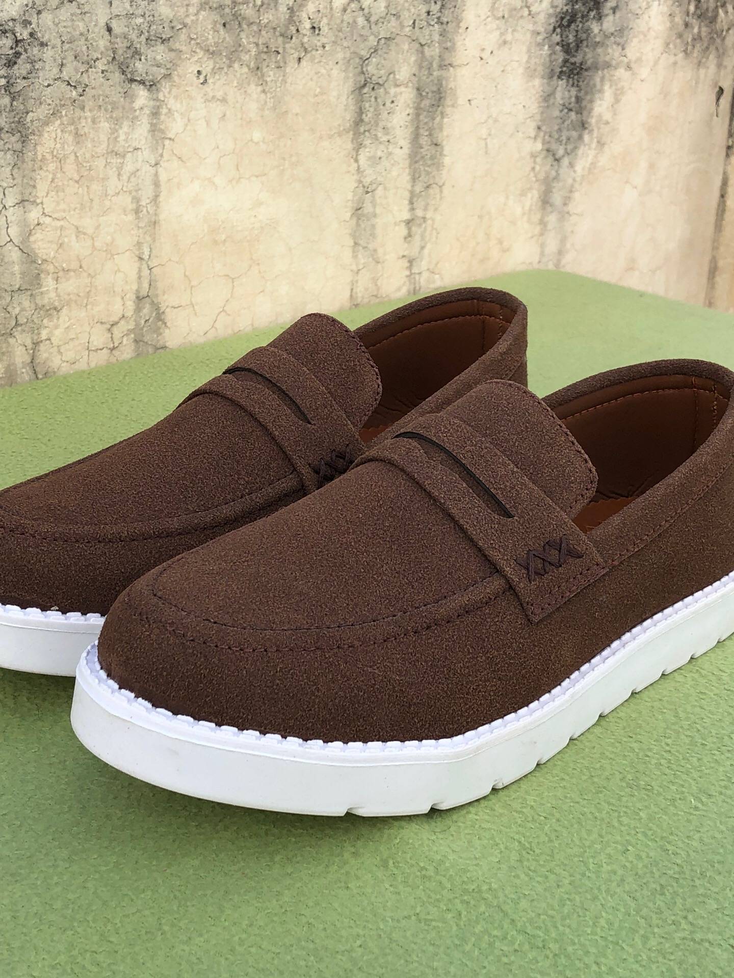 Mens-Suede Loafers (Dark Brown)