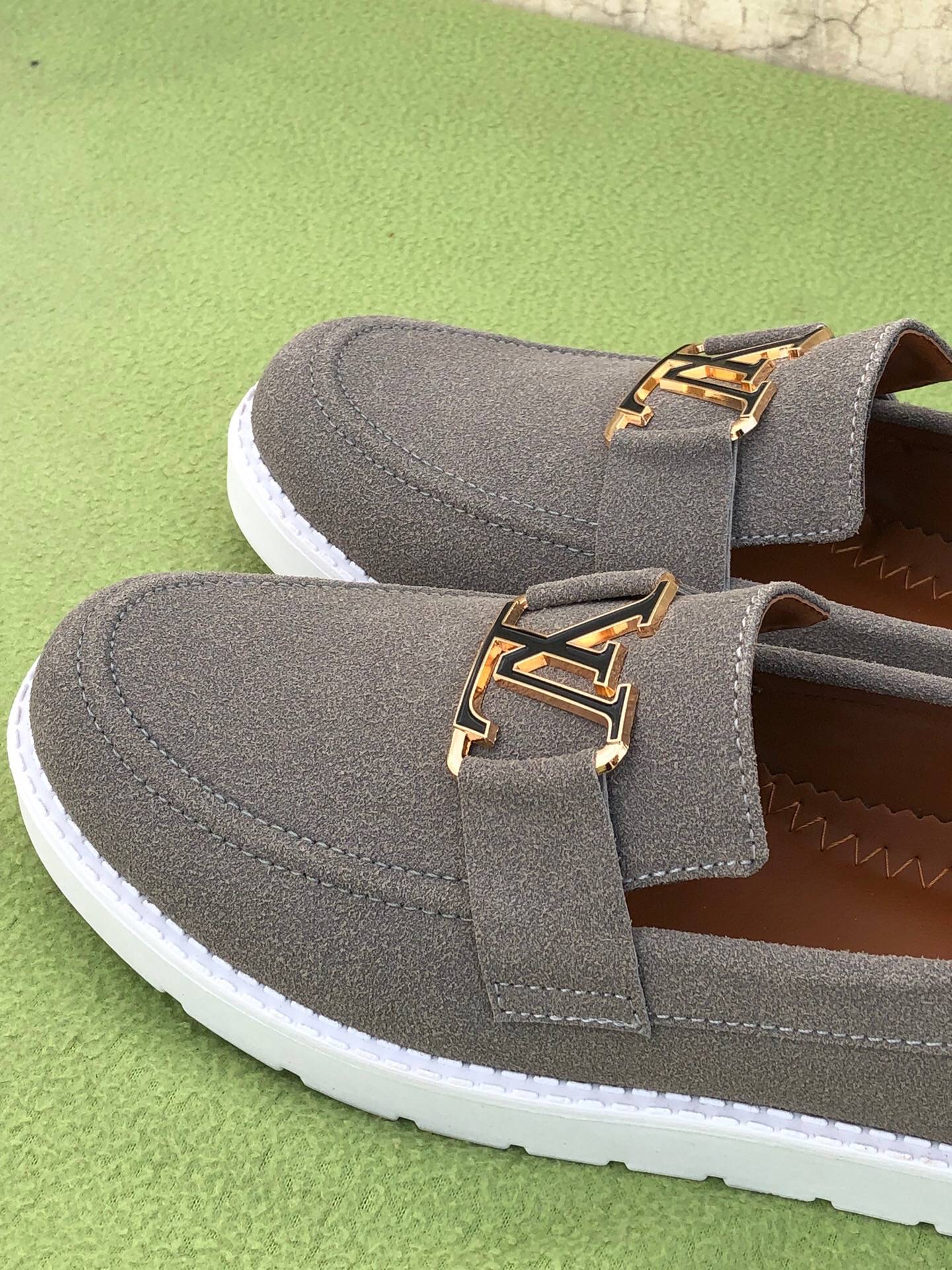 Mens-Suede Loafers LV (Gray)