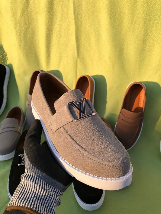 Mens-Suede Loafers LV (Gray)