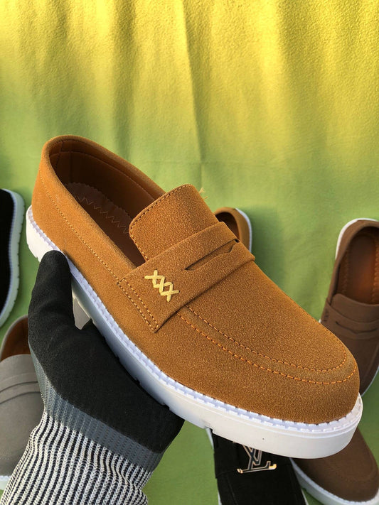 Mens-Suede Loafers (Brown)
