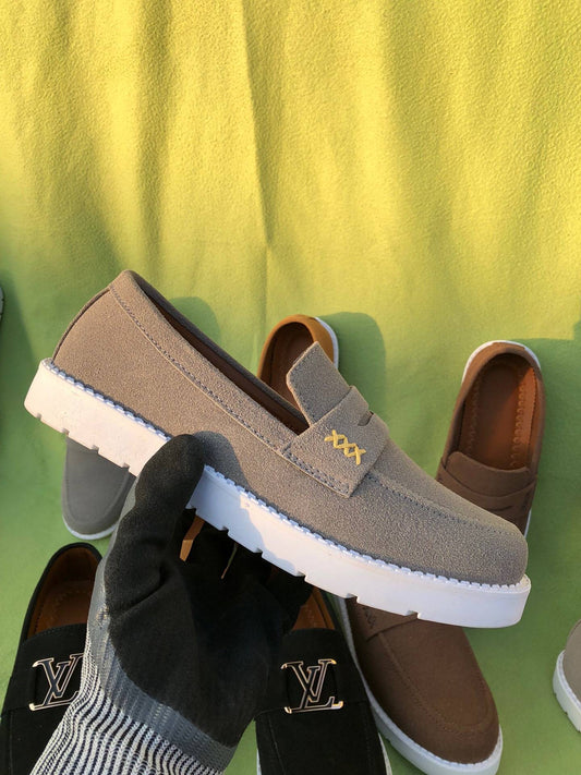 Mens-Suede Loafers (Gray)