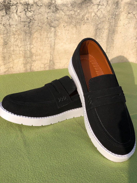 Mens-Suede Loafers (Black)