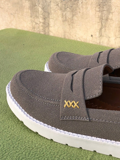 Mens-Suede Loafers (Gray)