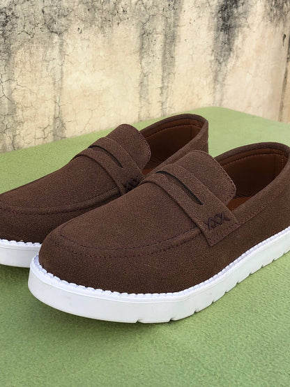 Mens-Suede Loafers (Dark Brown)