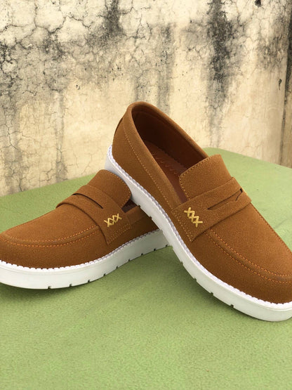 Mens-Suede Loafers (Brown)