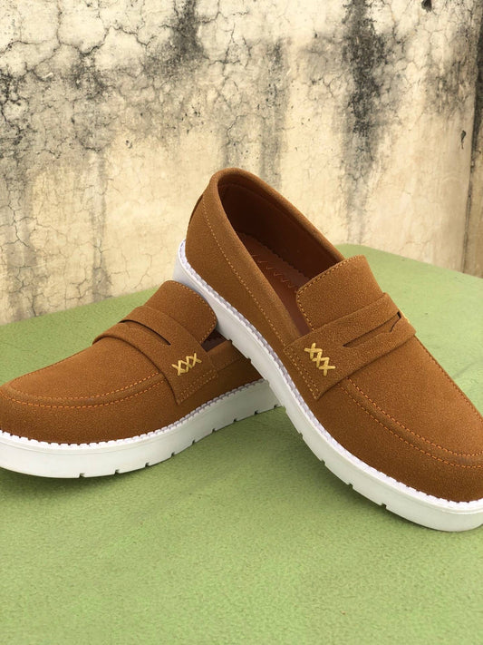 Mens-Suede Loafers (Brown)
