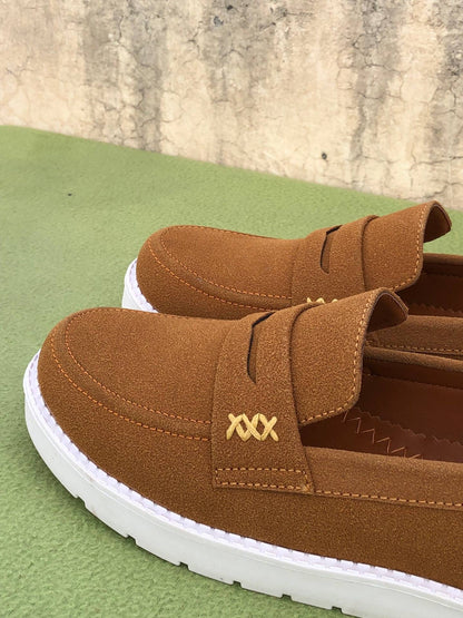 Mens-Suede Loafers (Brown)